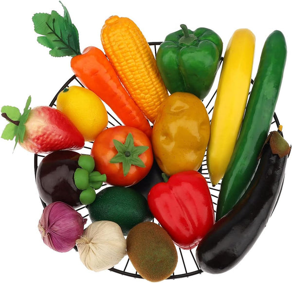 Meiwlong 16 Pcs Fake Vegetables,Realistic Artificial Vegetable and Fruits for Decoration,Fake Veggies Garlic