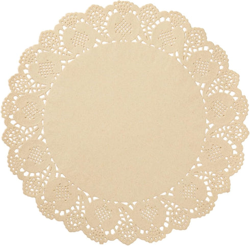 Juvale Round Paper Placemats & Doilies, 12-Inch Brown Paper Chargers for Dinner Plates and Tea Party