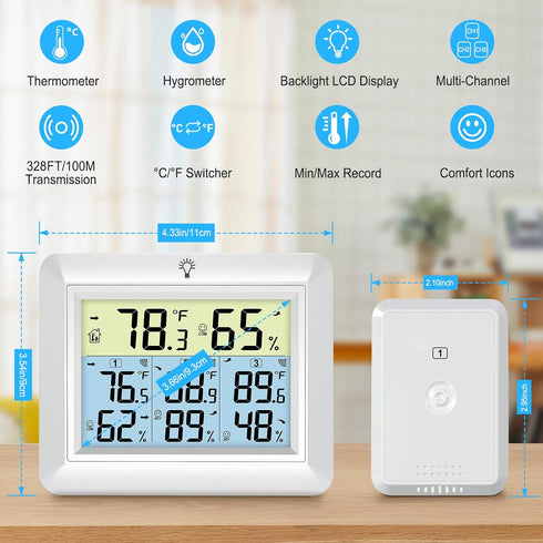 3 Urageuxy Weather Station Wireless Indoor Outdoor Thermometer with Sensors, Remote Temperature Monitor with Humidity