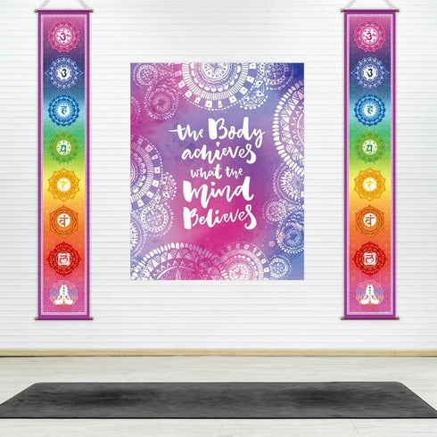 Funnytree 12"x71" Large Yoga Tapestry, 7 Chakra Mandala Wall Poster, Durable Fabric Indoor Outdoor Decor