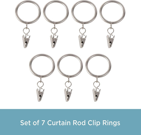 Kenney Classic Clip Rings, Satin Nickel, for Rods up to 1-Inch Diameter, 7-Pack