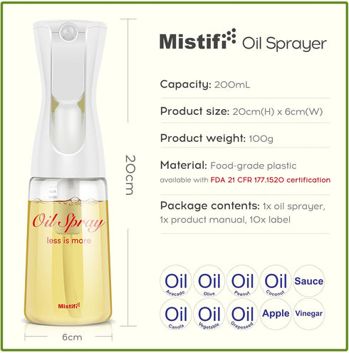 Oliver FS600 Oil Sprayer, 6oz Non-Aerosol Refillable Dispenser, Cooking Oil Mister, Less is More