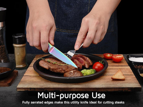 WELLSTAR Utility Knife, 4 Inch Serrated Paring Knife with Super Sharp Rainbow High Carbon Stainless Steel Blade
