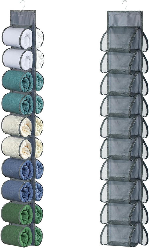 Hanging Legging Organizer for Closet, 20 Pockets Storage for Yoga Pants, Jeans, Hung Behind the Door (Grey)