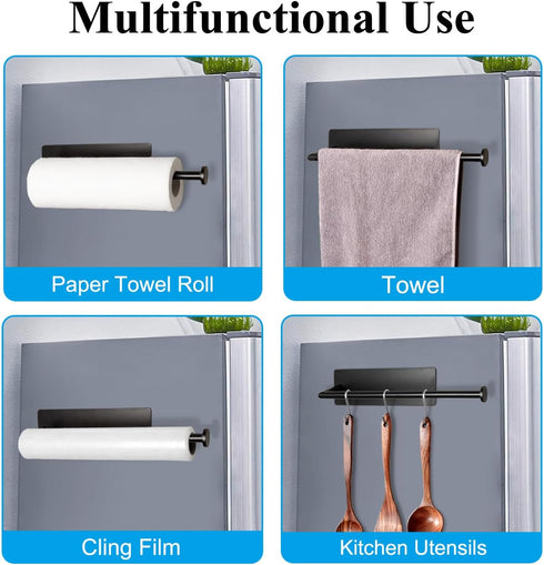 RedCall 2 Pack Magnetic Paper Towel Holder for Fridge, Black Kitchen Towel Holder for Organizers and Storage