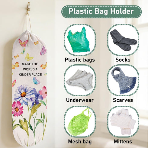 2PCS Butterfly Plastic Bag Holder for Kitchen Essentials, Reusable Hanging Grocery Bag Organizer, Washable Large