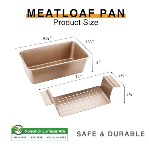 HONGBAKE Meatloaf Pan with Drain Tray, 9 x 5 Loaf Pans with Insert, Nonstick for Baking, Champagne Gold