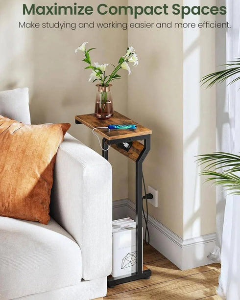 27" TBZ27UBF CHOEZON Narrow Side Table with Charging Station, Skinny End Table for Small Spaces, Couch Table