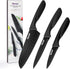 hecef Black Kitchen Knife Set of 3 - Sharp Stainless Steel Blades with Lightweight Handles, Non-Stick Coating