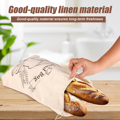 PEUTIER 2pcs 17.8x11.8 Inch Unbleached Bread Bags, Reusable Bread Container Washable Loaf Bags Loaf Storage