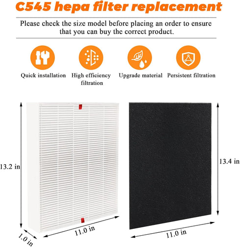 C545 H13 True HEPA Replacement Filter S by Blutoget-Fit for Winix C545 Air Purifier, 2 HEPA + 8 Carbon Filters