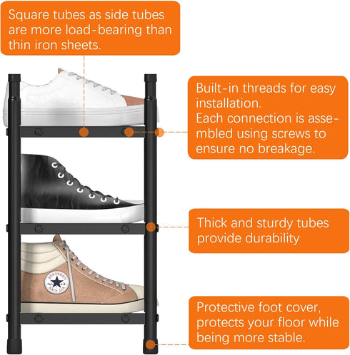 TZAMLI 3-Tier Closet, 17.2"-30" 9" 16.4" Inch Expandable Metal Shoe Rack for Stackable Shoe Organizer Adjustable Shoe