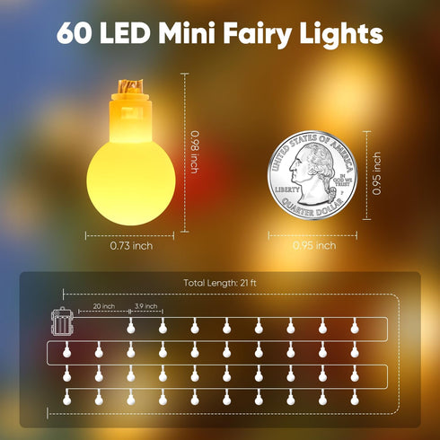 21FT 60 Minetom Battery Operated String Lights, LED Globe Fairy Lights with Remote, Waterproof Twinkle Lights