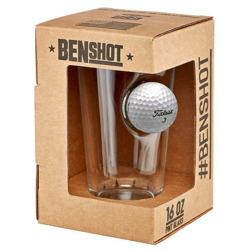 BenShot Pint Glass with Real Golf Ball, 16oz, Made in the USA