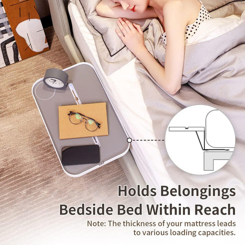 KIWIFOTOS Bedside Shelf for Bed, Large Bed Tray Table Under Mattress for Box Spring/Platform Bed, Nightstand Caddy