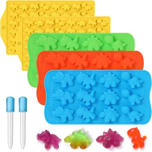 2 Sized Dinosaur Candy Molds - Regular and Mini Silicone Chocolate Molds, Nonstick Set of 5