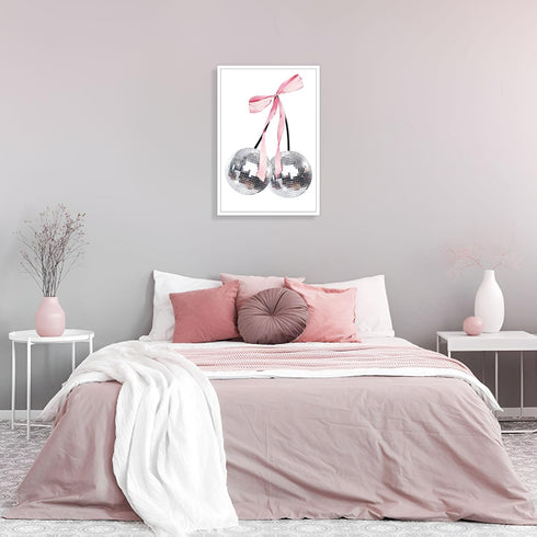 Generic 24x36in Vintage Disco Bow Posters White Cherry Canvas Wall Art Funky Coquette Pink Bow Preppy Aesthetic Prints