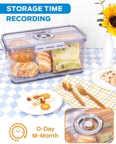2 Pack Countertop Dynta Bread Box Bread Storage Container Airtight Recording Time Bread Box for Kitchen Plastic Bread