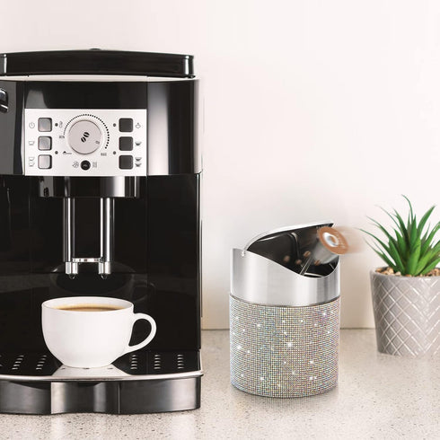 ZOOFOX 1.5 Liter Countertop Trash Can, Bling Rhinestone Garbage Bin with Swing Lid for Home, Office, Vanity Tabletop