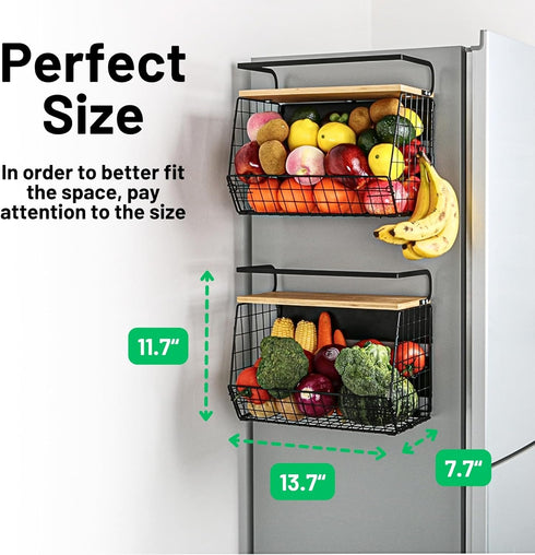 Counter, Ofiray-home Magnetic Shelf for Fridge with Wood Lid, Fruit Potato and Onion Storage Bins, Pantry Organizers