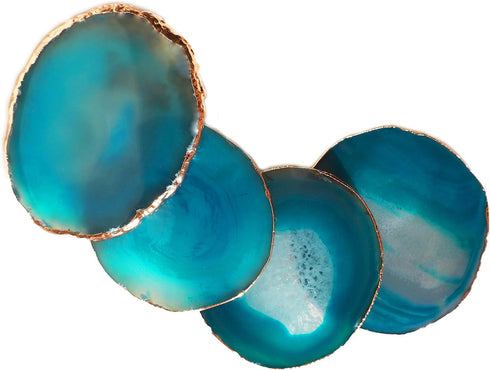 Moon&Decor Sliced Agate Coasters Set of 4, 100% Natural Geode Coasters for Drinks Home Decoration with Golden Rims