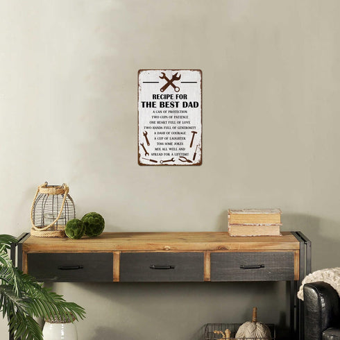 Recipe For The Best Dad Tin Sign Fun Workshop Metal Signs Unique Father's Day Gift for Dad 8x12 Inch
