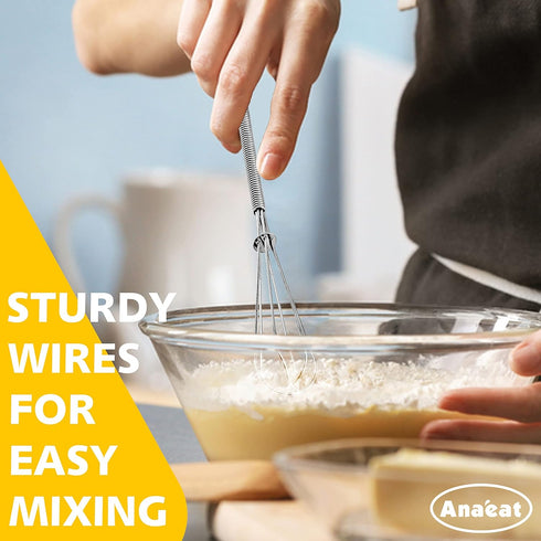 Anaeat Stainless Steel Kitchen Whisk Set of 5, Milk and Egg Beater Blender for Cooking, Baking