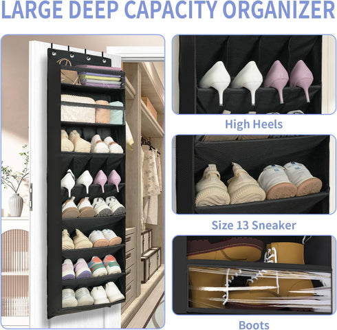 1 Pack 8 68" Closet, FENTEC Shelves Over The Door Shoe Organizer, Exlarge Deep Pockets Hanging Shoe Organizer, Shoe