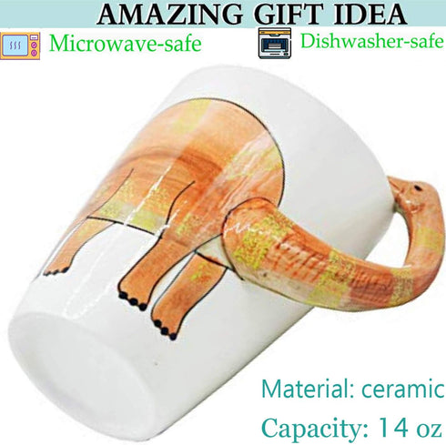 Dinosaur 3D Ceramic Mug, Long Necked Dragon Handle, Novelty Animal Cup Gift for Christmas, Thanksgiving, Mother's Day