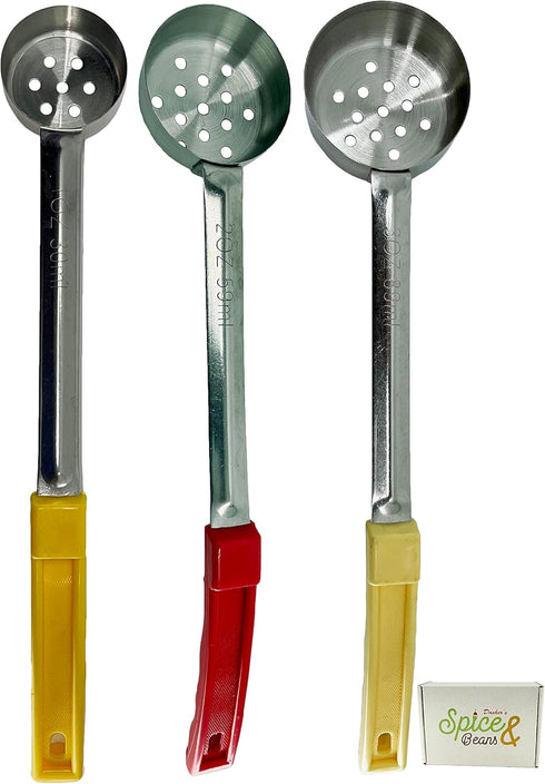 Stainless Steel Portion Control Serving Spoons Combo Packs (1oz, 2oz, 3oz Perforated)