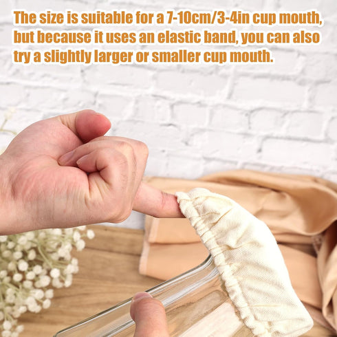PEUTIER 3pcs 3-4 Inch Sourdough Starter Jar Cloth Covers with Spatula, Unbleached Fabric Bread Fermentation Cover