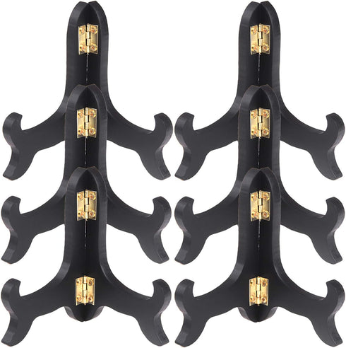 6 Packs Black Wooden Display Stand, Plate Holder Easels, Picture Frame Holder, 4 Inch