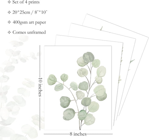 Botanical Boho Bathroom Decor Wall Art Prints, UNFRAMED Sage Green Plants Decor, Set of 4 Pictures (8"x10")