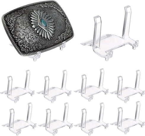 Hipiwe 10 Packs Acrylic Easel Stands, Clear Display Easel Holder for Belt Buckles, Badges, Coins, Medals, 1.97 Inch Tall