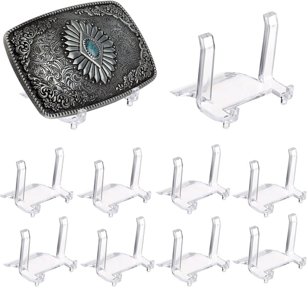 Hipiwe 10 Packs Acrylic Easel Stands, Clear Display Easel Holder for Belt Buckles, Badges, Coins, Medals, 1.97 Inch Tall