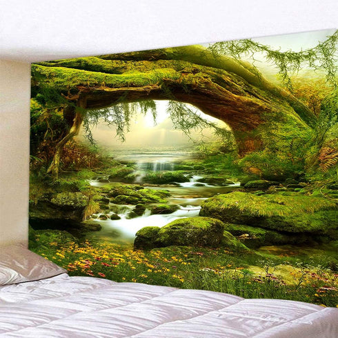 Llamazing Forest Landscape Magic Tapestry for Living Room & Bedroom (Sunlight & Creek, 60''L x 51''W)