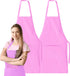 GREEN LIFESTYLE 2 Pack Bib Apron - Unisex Pink Aprons, Machine Washable for Men and Women, Kitchen Cooking BBQ Aprons
