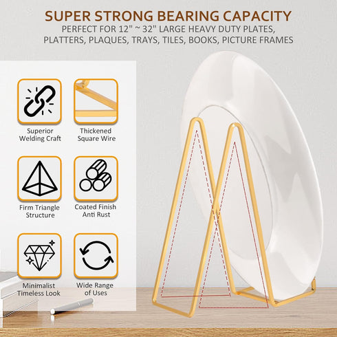 Large Plate Holder Display Stand, 12 inch Super Tall Metal Stand for Heavy Duty Display, 2 Pack for Platters, Books