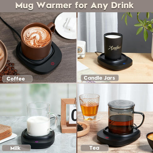 Off,3 Settings, Mug Warmer for Coffee and Tea, Cup Warmer for Desk with Auto Shut Temperature Smart Coffee Warmer Plate