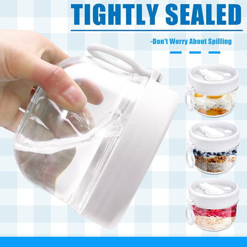 4 20 oz Gerrii Pcs Overnight Oats Container with Lids and Spoons, Plastic Overnight Oats Jars Large Capacity Airtight