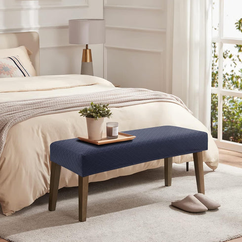 YISUN Jacquard Dining Bench Covers - Stretch Washable Removable Slipcover for Dining Rooms (Navy Blue)