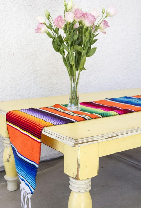 Vibrant Orange Mexican Serape Table Runner Blanket
