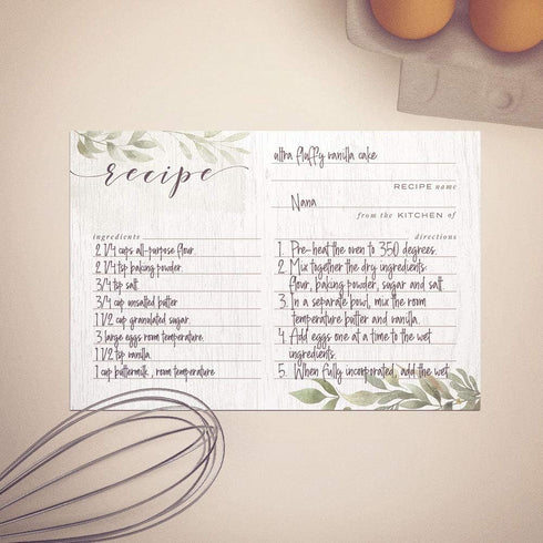 Farmhouse Greenery Recipe Cards from Dashleigh, 48 Cards, 4x6 inches, Water-Resistant, Sage Green and White