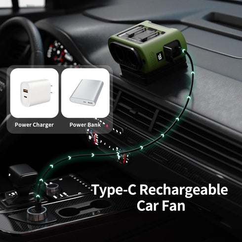 14500mAh 360 5-Speed Socool Portable Car Fan - Rechargeable Battery Opearated, Clip on Car Seat Headrest Rotatable