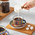 8 Oz Set 4,Bohemian Cafe-03 vancasso Stackable Espresso Cups with Saucers and Metal Stand of Ceramic Cappuccino Cups