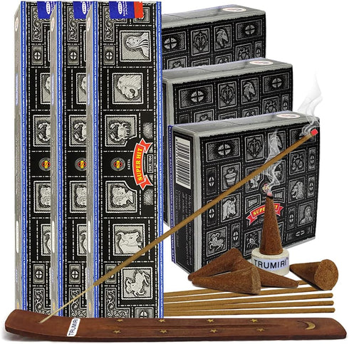 Super Hit Incense Sticks and Cone Holder Variety Pack Bundle