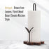 Countertop, Wooden Paper Towel Holder Floral Base with Dual Iron Rods in Antique Brown Finish, Leaf-Shaped Accent