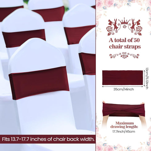 50 Kinlop Pcs Spandex Chair Sashes Bows Chair Bands Slider Sashes for Covers Elastic Bands Ties Without Buckle