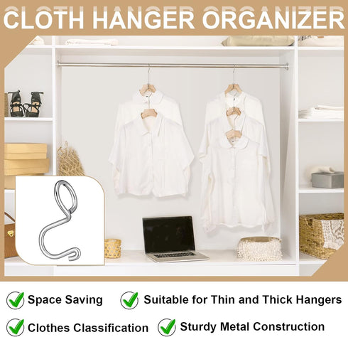 Sosation 45 Pcs Clothes Hanger Connector Hooks, Metal Hanger Extender Clips for Velvet Plastic Wooden Closet