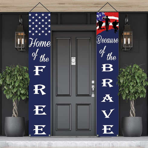 American Flag Soldier Porch Sign Banners - Patriotic Decoration for Memorial Day, 4th of July, Veterans Day, Labor Day